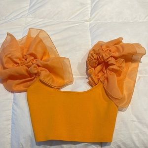 Zara Orange Puffy Sleeve Top